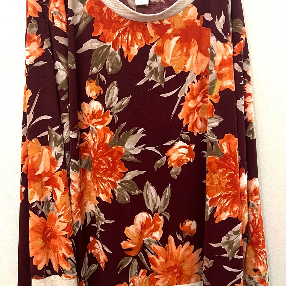 Sew In Love Orange and burgundy Floral Top Sz 3X - Picture 2 of 3
